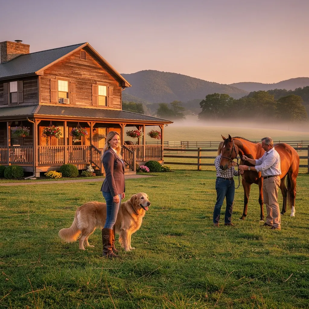 Дом для аренды с конюшней и прогулочными тропами для верховой езды.