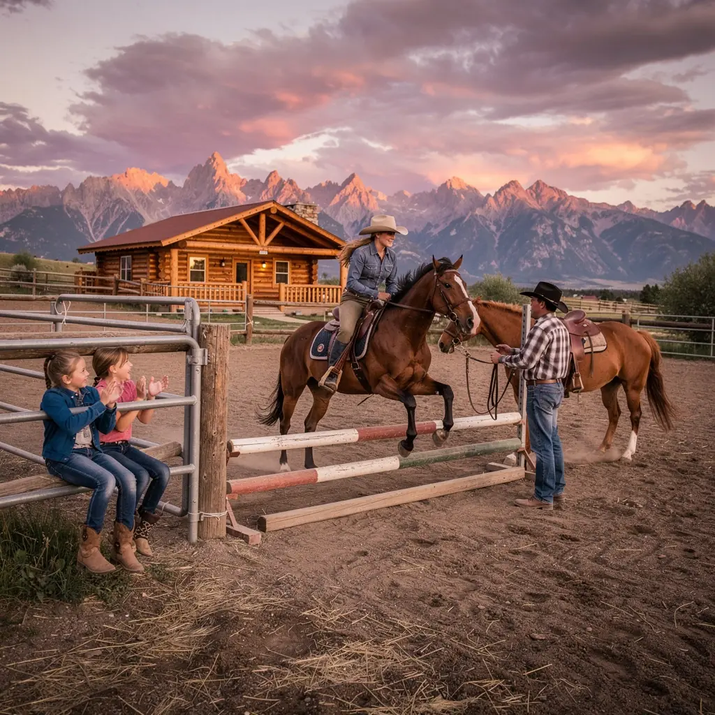 Дом с конюшней и просторным двором для лошадей